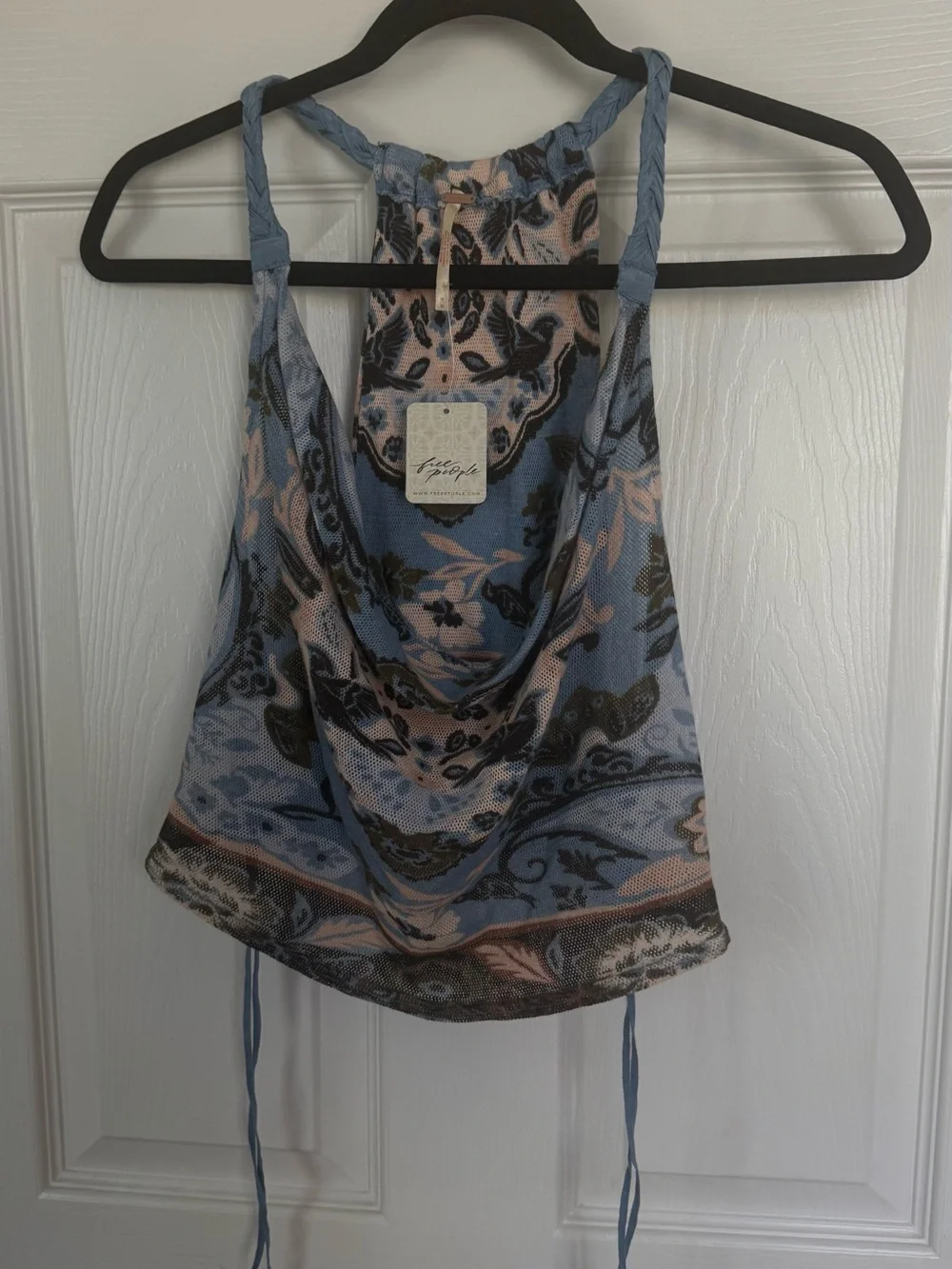 NWT Free People Laila Cowl Neck Tank Top Bayou Combo💙🩵 - Picture 2 of 9
